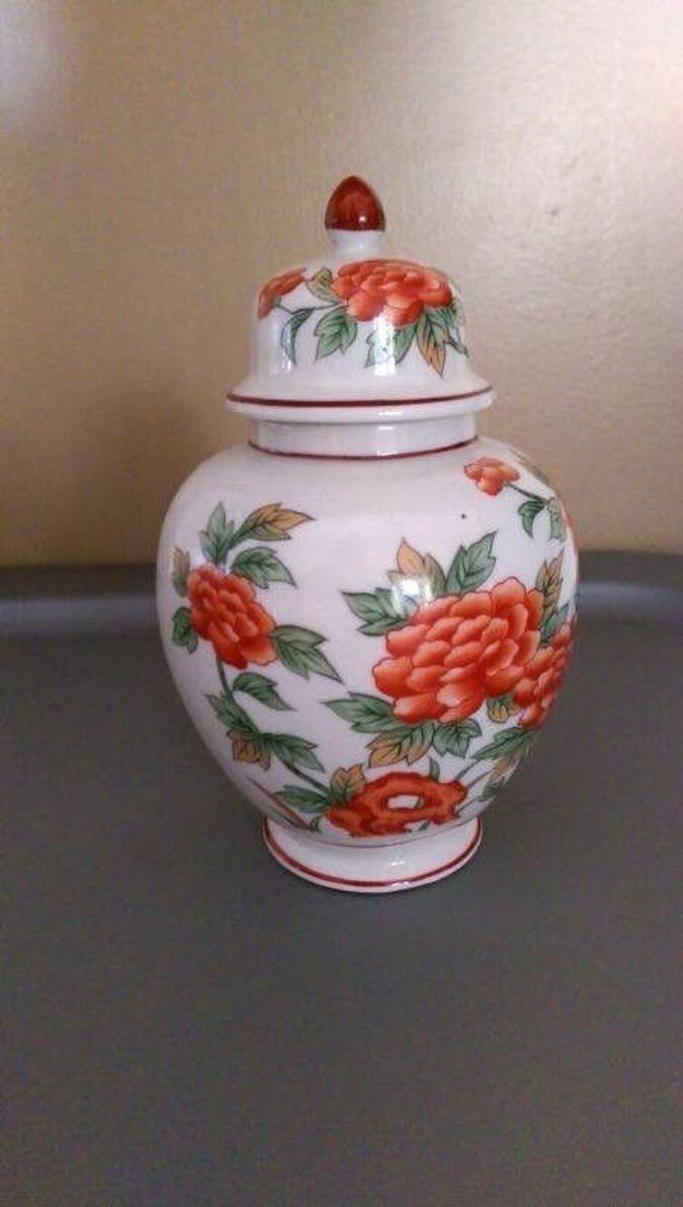 Andrea by Sadek - Red Flower Design Jar With Lid